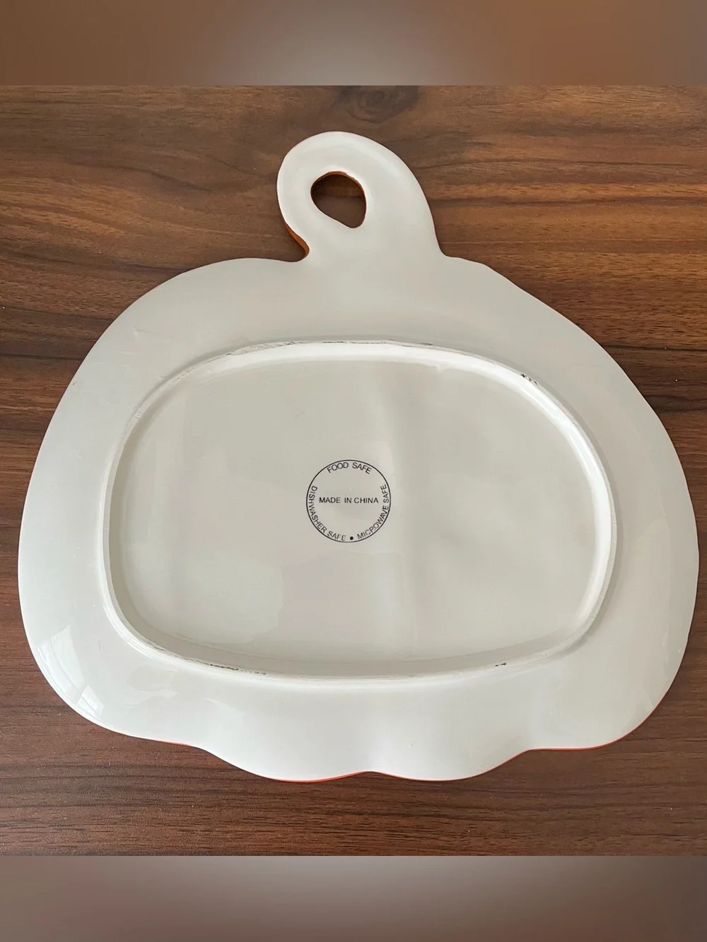 Ceramic Pumpkin Serving Platter - Orange with Green Leaf